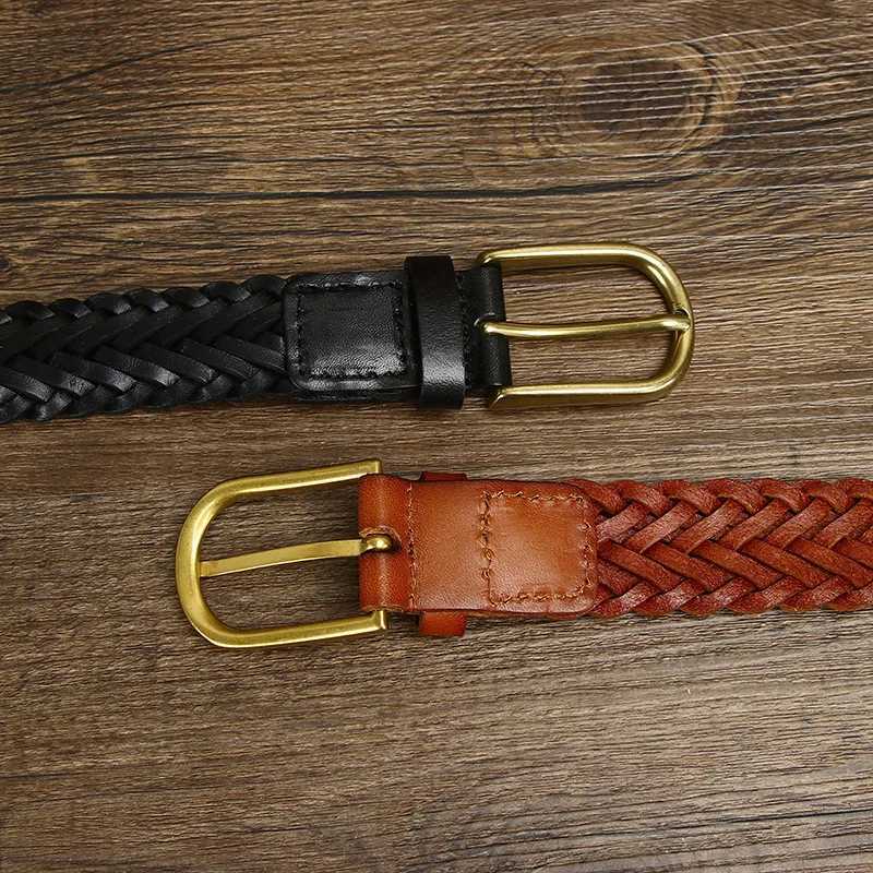 Mens and womens belts 3cm wide belt mens leather woven leather lead layer cowhide hand-woven needle buckle casual all-fit belt W250604
