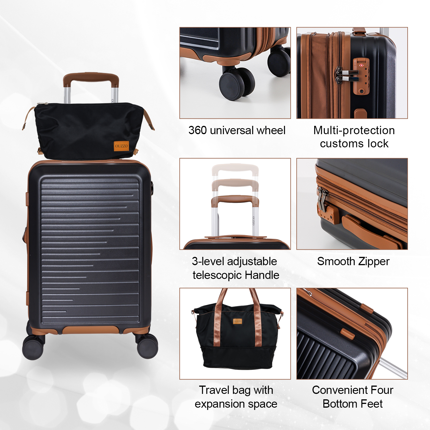 Expandable Carry - On ABS Luggage Sets with TSA Lock for Personal Travel and Business Trips, Set of 5