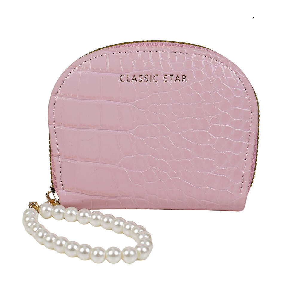 New Pearl Bracelet Crocodile Pattern Half-Round Accordion Card Holder Large Capacity Exquisite Shiny Leather Coin Purse Wallet