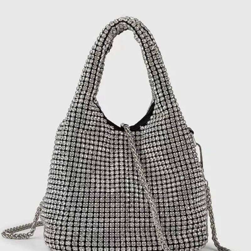 Glamorous Rhinestone Pearl Evening Bag For Women Elegant Stage Performance Purse Sparkly Prom Party Clutch Shoulder Crossbodybag