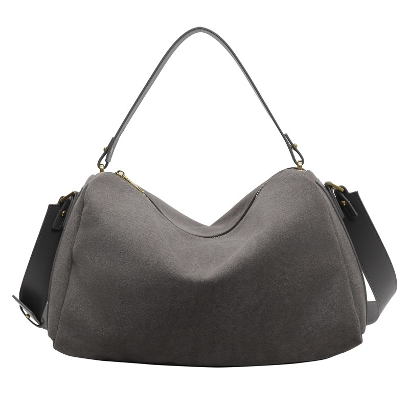 Free Shipping Korean Style Large Capacity Tote Bag Simple Shopping Bag Designer Trendy Suede Shoulder Underarm Bag 2025 Autumn New Retro Bag For Women