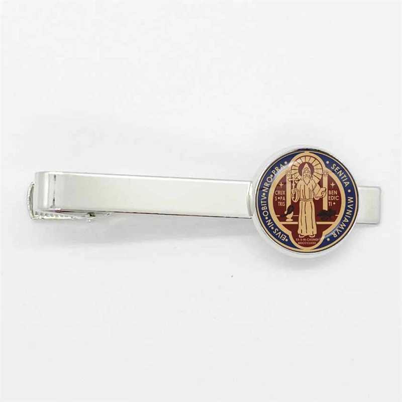 Saint Benedict Medal Tie Clip Catholic San Benito High Quality Clip Round Handmade Jewelry Glass Gem Clips Gift W250604