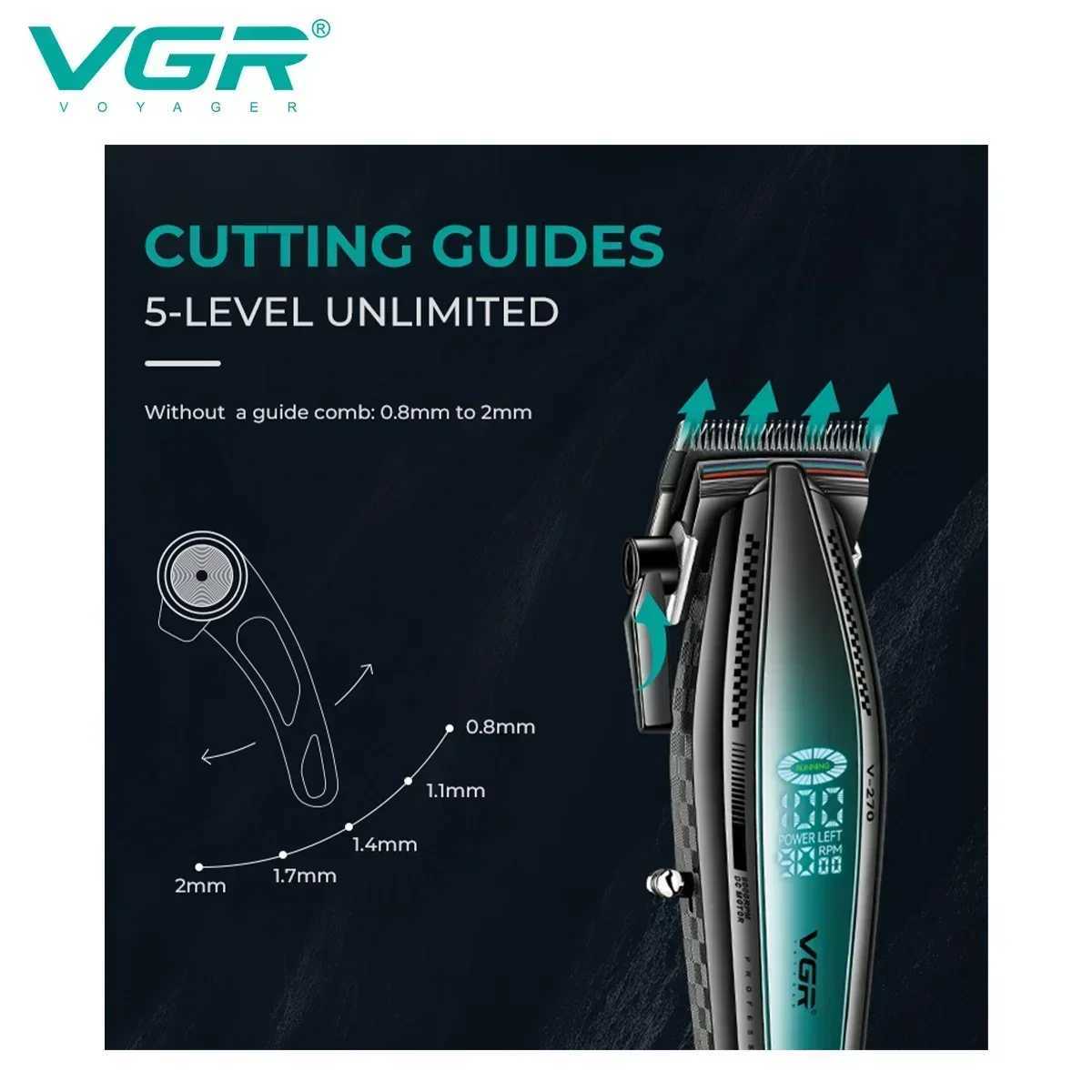 VGR Hair Trimmer Professional Hair Cutting Machine Cordless Hair Clipper Rechargeable Barber 9000 RPM LED Beard Trimer for MenXJ250604