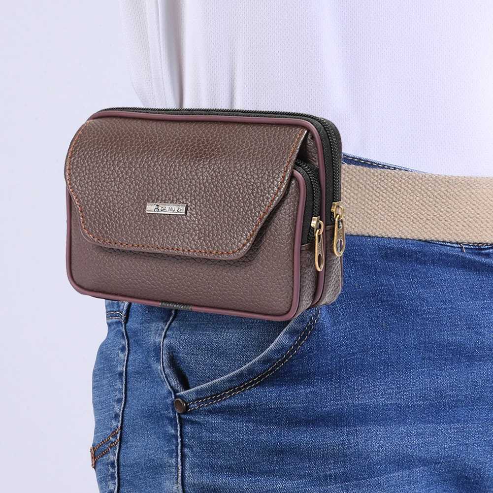 PU Leather Men Small Waist Bag Solid Color Bum Belt Pack Casual Fanny Business Waist Bag Men Travel Sports Belt Bum Phone Pouch W250604