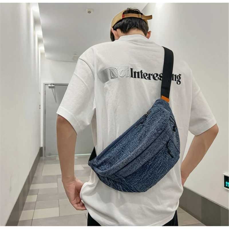 Denim Shoulder Crossbody Bag for Women Men Large Capacity Fanny Pack Sling Purse Outdoor Sport Zippered Jeans Chest Bag W250604