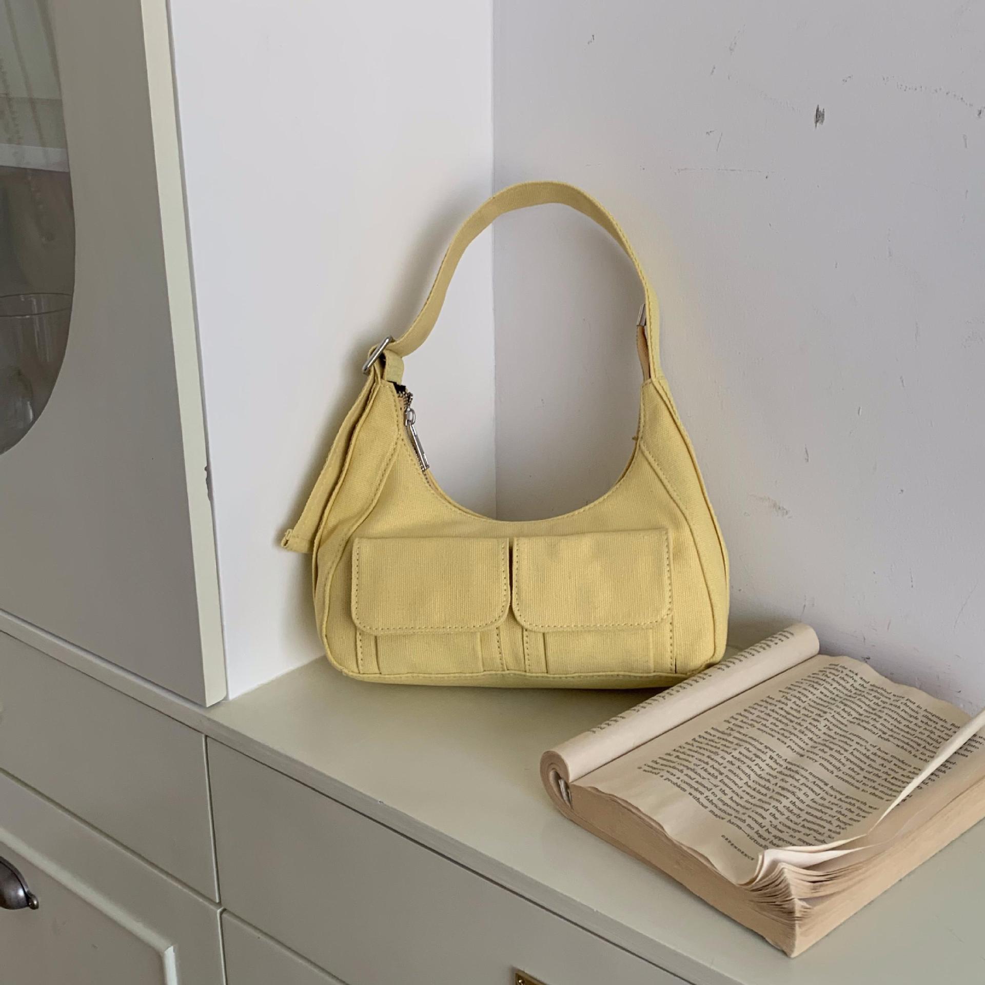 Spring/Summer New Korean Sweet Cool Pocket Canvas Bag Motorcycle Bag Handbag Underarm Women's Shoulder Bag Designer Crossbody Bag