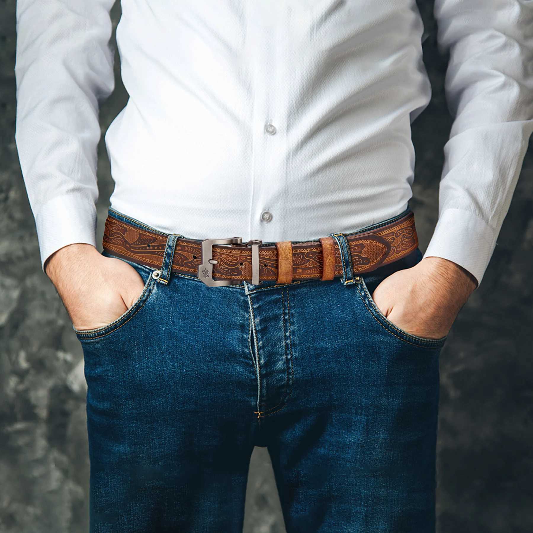 BISON DENIM Vintage Genuine Leather Men Belt High Quality Waist Strap Luxury Pin Buckle Male Best Gift Casual Belts for Jeans W250604