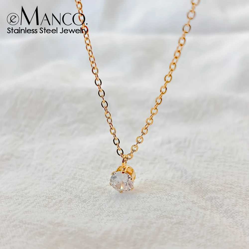 eManco Round Sparkling Zirconia Pendant Stainless Steel Gold Plated Charm Decoration Necklaces for Women Jewelry 48 Hour ShippingXJ250604