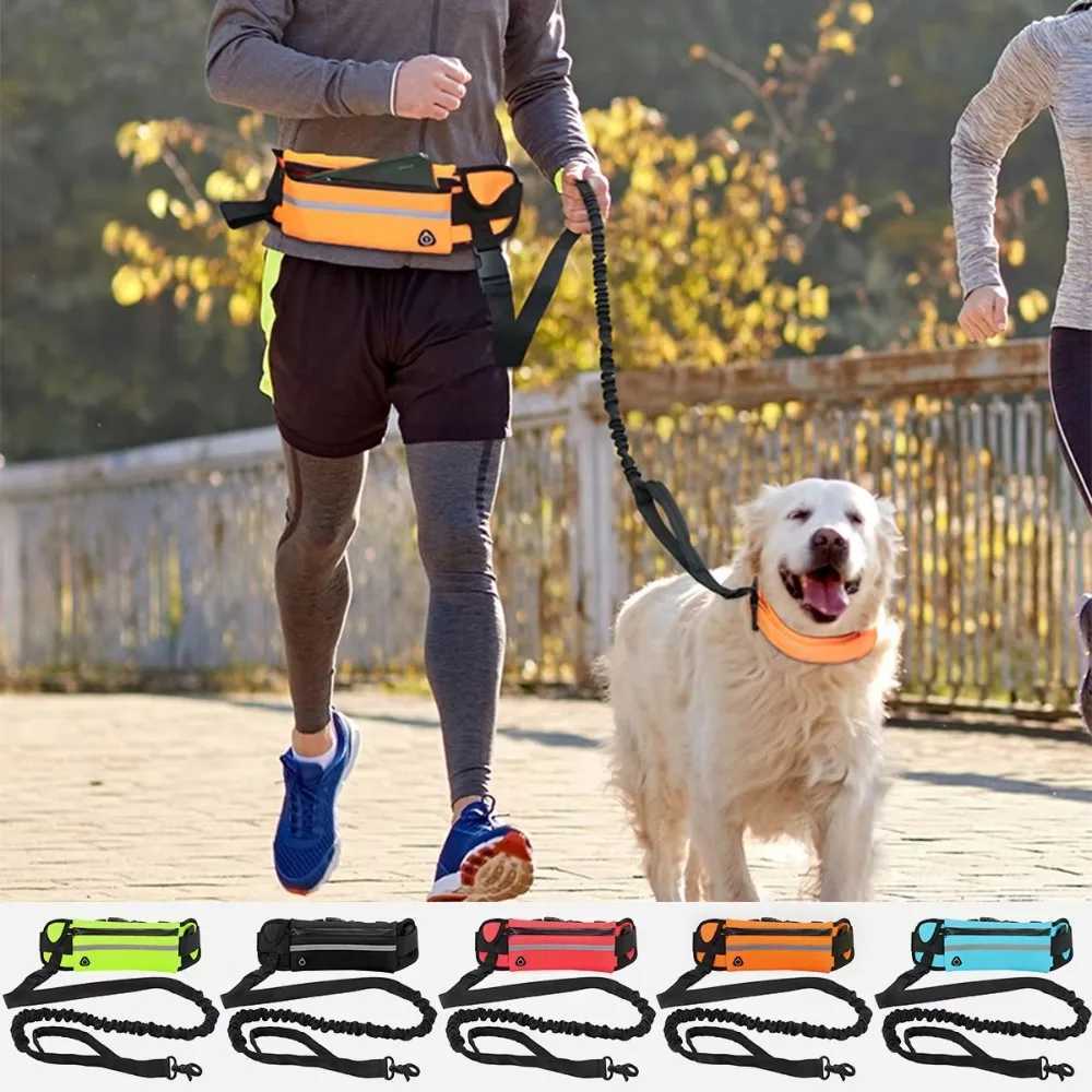 Nylon Pet Leash with Waist Bag Elastic Reflective Belt Buckle Pet Dogs Waist Belt Retractable Adjustable Dog Traction Rope Leash W250604