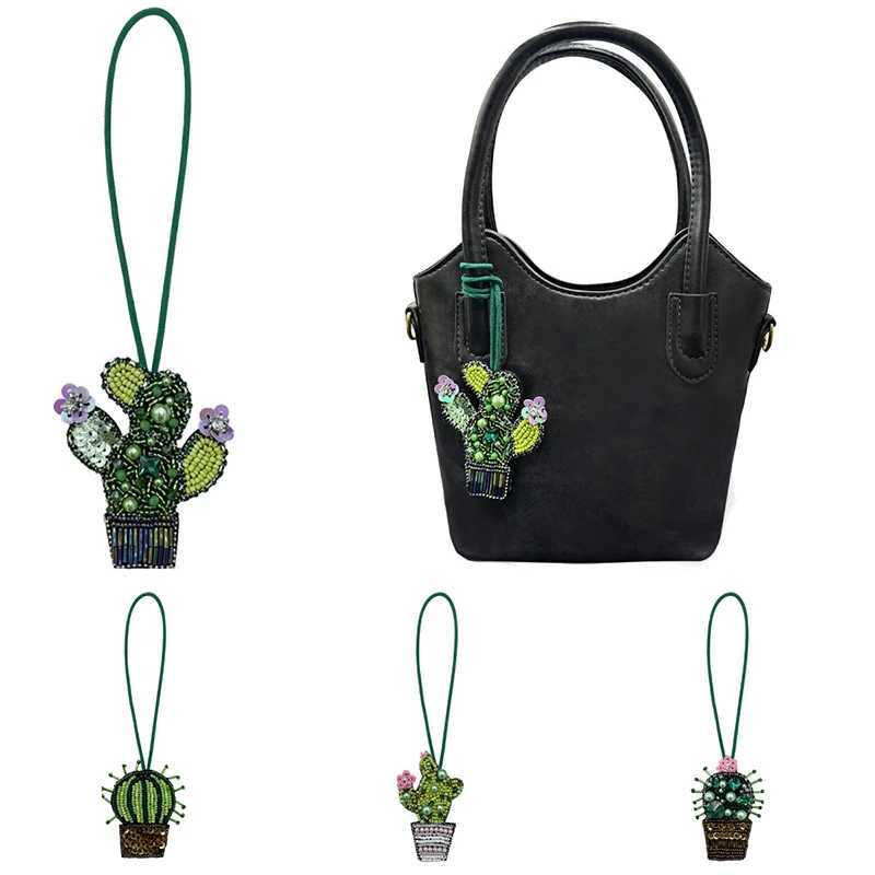 Handmade Cactus Beaded Keychain Succulent Plant Pendant For Bag Purse Decor Boho Home Accessories Diy Mini Pot Hanging Ornament W250604