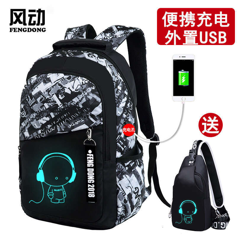 Men's Backpack for Middle Students, School Laptop Bag, Lightweight and Durable with Night Glow