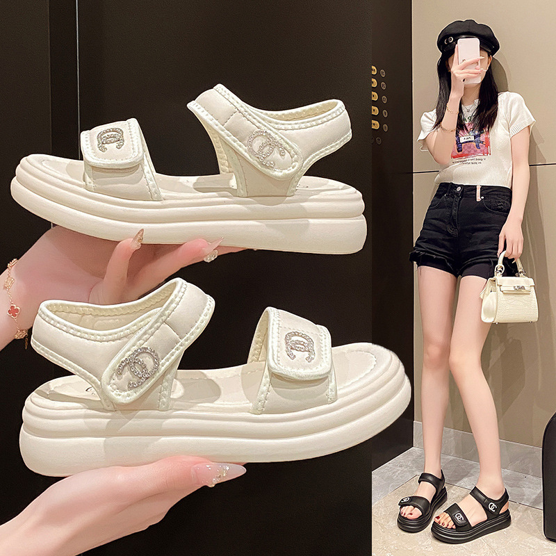 designer Sandals for Women 2025 Summer New water diamond outerwear flat casual Beach vacation sports beach shoes Free shipping