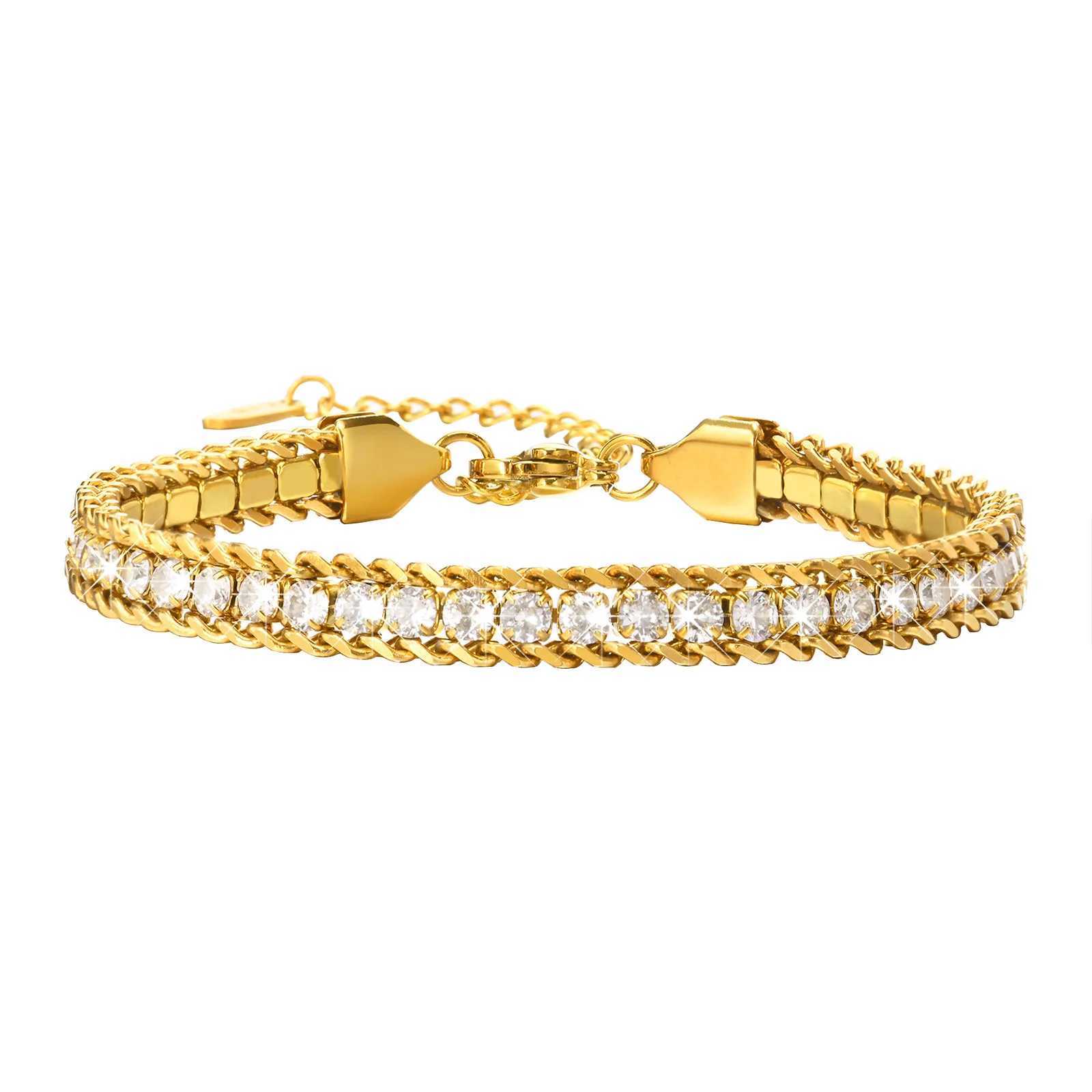 New Arrival ZMZY Gold Color Womens Cubic Zirconia Stainless Steel Bracelet Adjustable Link Lightweight Non Tarnish Iced Out Chain Bracelet V250605