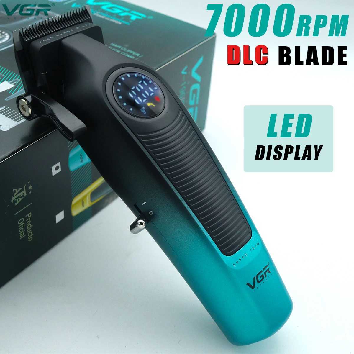 VGR 196 Professional Hair Clipper DLC Blade LED Display Cordless USB Ceramic Blade Mens Haircut Machine Hair Trimmer MachineXJ250604