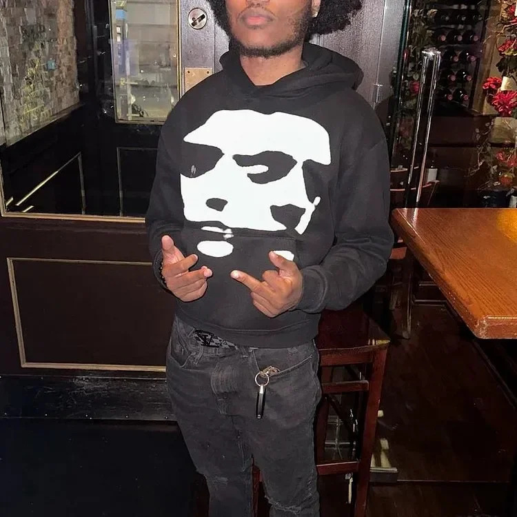 Y2K Hooded Sweatshirt Harajuku Gothic Two Face Graphic Print Oversized Hoodies Casual Fashion Men Women Streetwear Clothing 250529