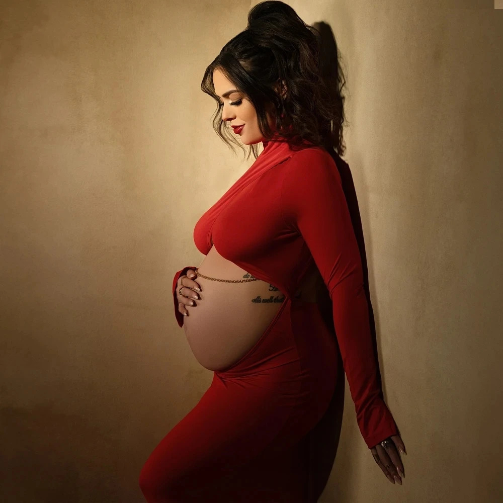 Full Sleeve Maternity Pography Long Dresses Stretchy Maternity Po Shoot Session Outfit 250530