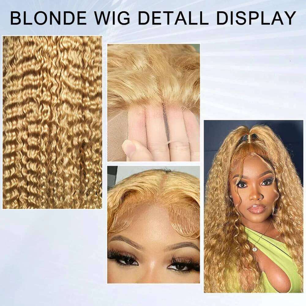 200% Density Front 13X6 27 Deep Wave Honey Blonde HD Lace Frontal Curly Wigs For Women Human Hair Wig sale