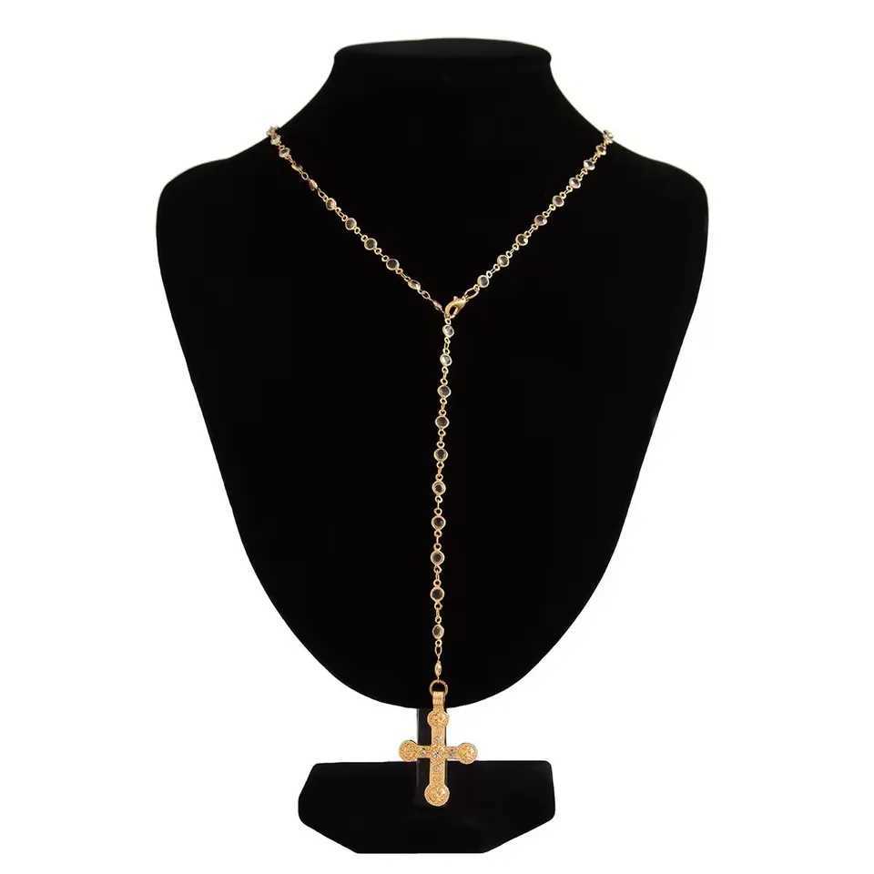 Y2K Fashion Boho Geometric Colored Crystal Chain Necklace For Women Female Vintage Gold Color Metal Cross Pendant Jewelry Gift XJ250604