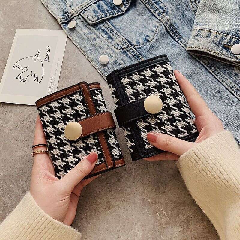 High-Quality Houndstooth Canvas Short Clasp, Clutch Bag, Long Women's Wallet with a Sense of Sophistication, Coin Purse