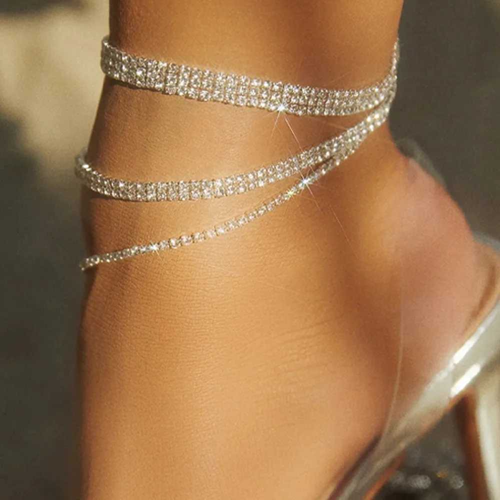Stonefans 2023 Layered Barefoot Anklet for Women Bracelets Jewelry Leg Rhinestone Foot Chain Summer Beach Holiday Jewelry Gifts W250604