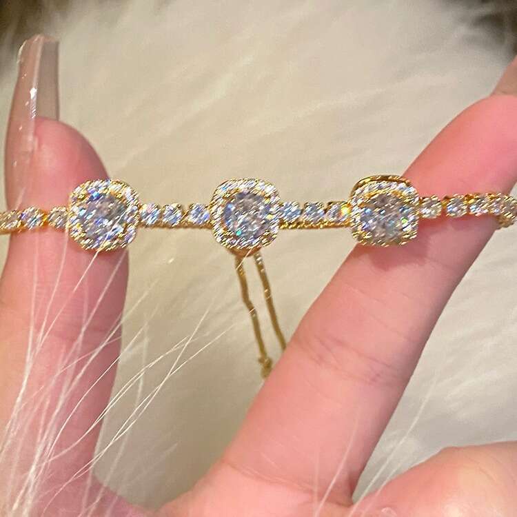 Gold Plated Zircon Square Adjustable Bracelet 2025 New Fashion Commuter Trendy Internet Celebrity Women's Jewelry