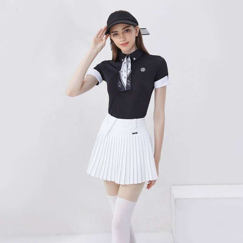 Women's Summer Polo Shirt Button Quick Dry Sports Tennis T-Shirt Pleated Golf Skirt With Shorts Sportswear