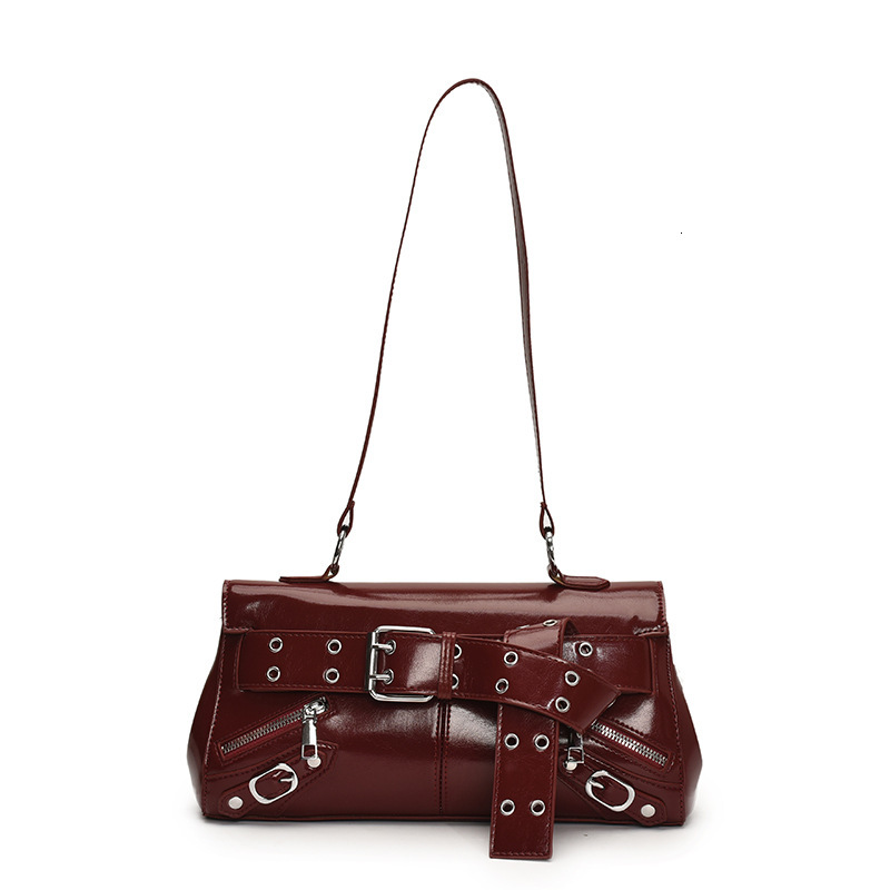 designer 2025 New Fashion Rivet Sweet Cool Style Motorcycle Underarm Bag Women Belt Buckle Trendy Single Shoulder Crossbody Bag