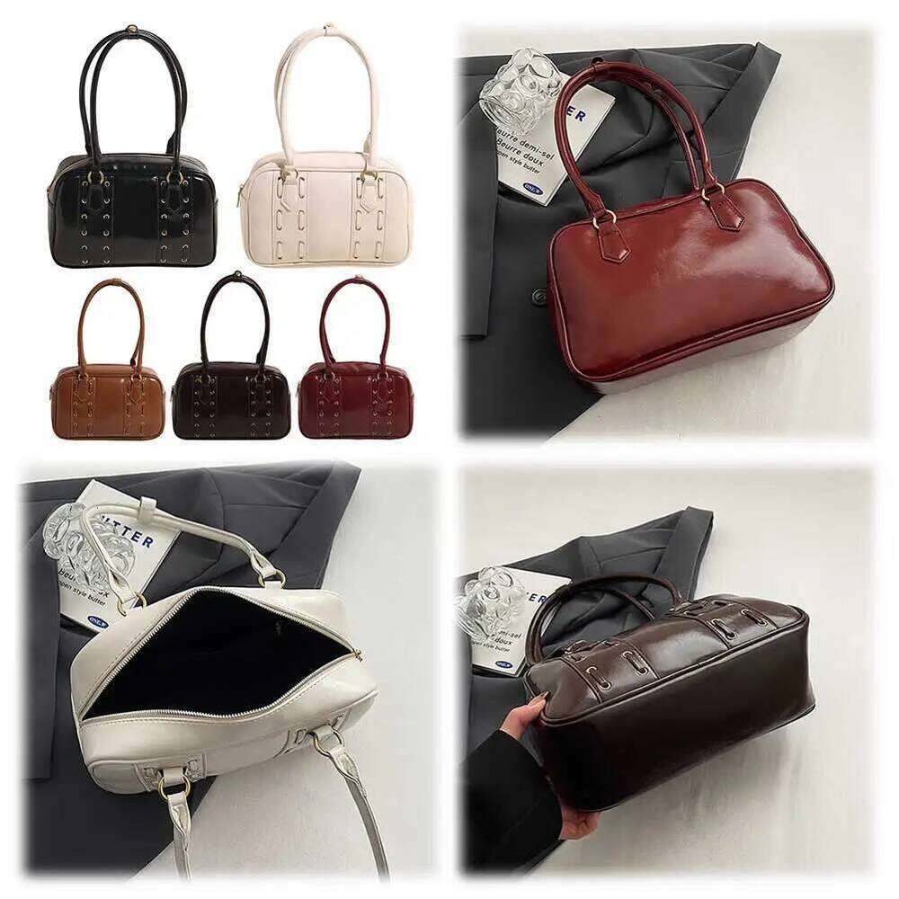 Women's Bags Designer Shoulder Bags For Women PU Leather Female Boston Solid Color Ladies Underarm Retro Handbag Commute Tote Bag