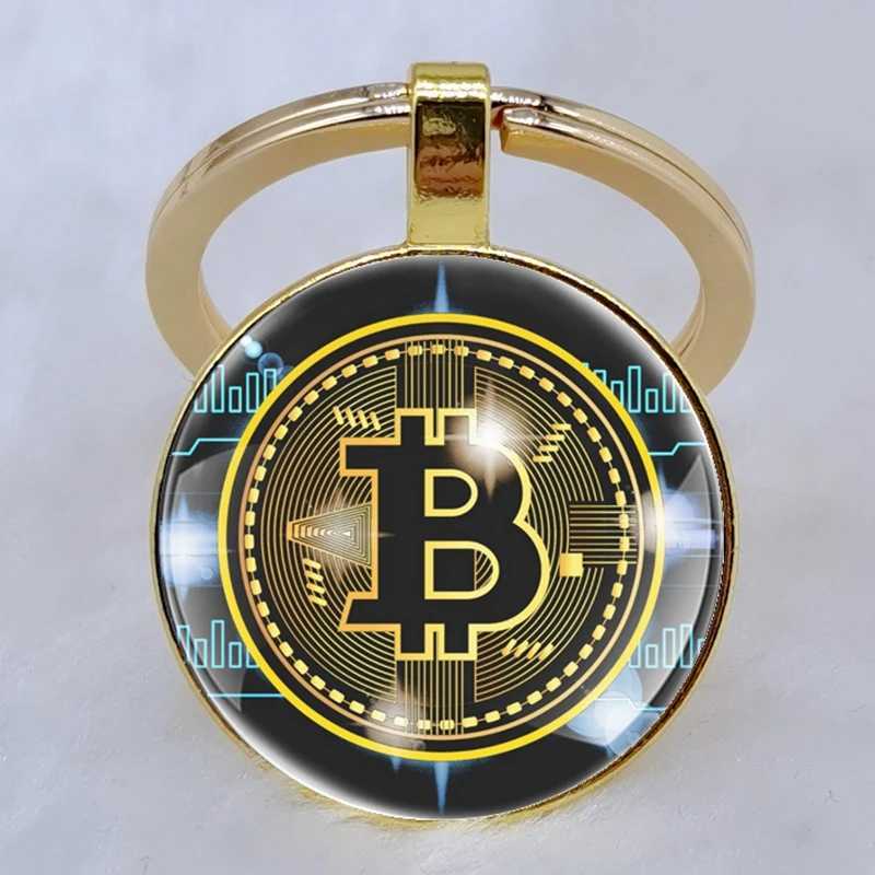 Fashion Bitcoin Design Glass Cabochon Metal Pendant Classic Mens Womens Keychain Keyring Jewelry Keychain Gift Memorial M250604