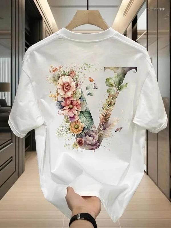 Men's T Shirts 2025 Summer Trendy Brand Handsome Letter Printing Short-sleeved T-shirt White Half-sleeved Top Sport