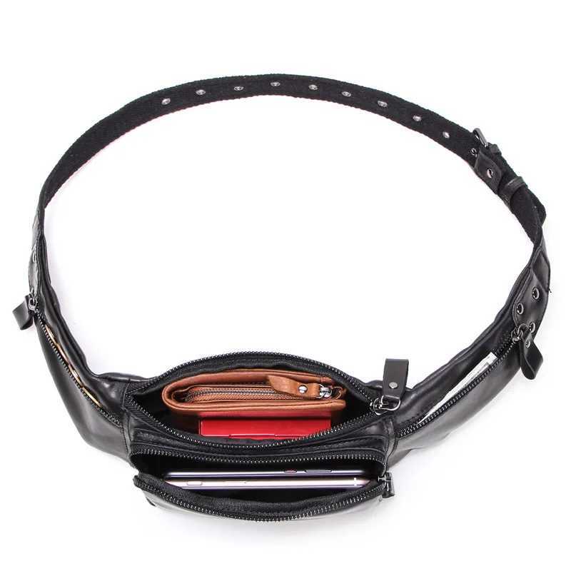 New casual small fanny pack men waist bag Cow leather male waist pack for cell phone credit cards travel chest bag men bag W250604