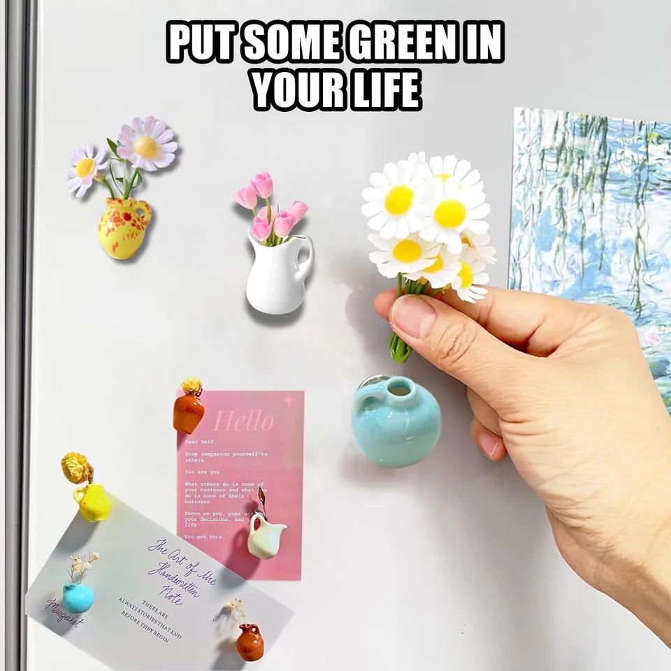 Mini Vase Magnets for Fridge,Plant Vases Refrigerator Magnets,Cute Creative Decoration,Tiny Magnetic Vases Decorative,Small Fridge Accessories Kitchen