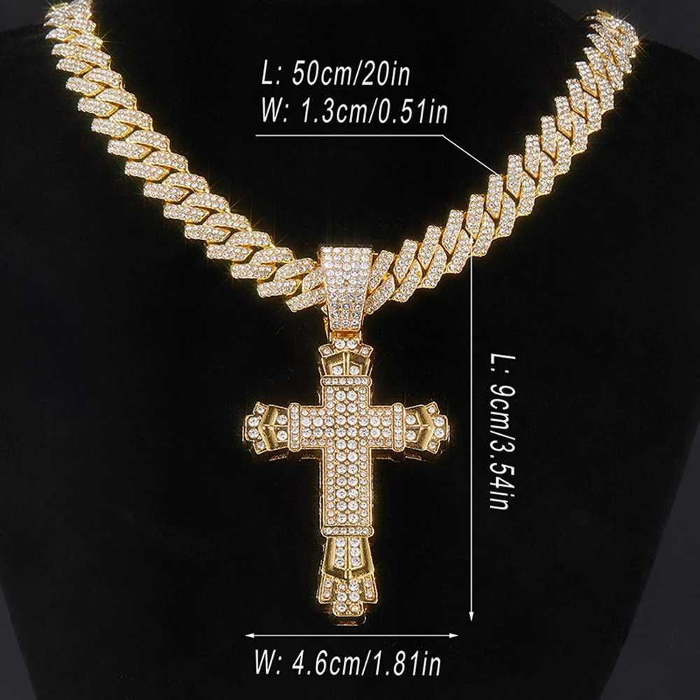 Men Women Shiny Cross Pendant Necklace With Miami Cuban Chain Link Hip Hop Iced Out Bling Fashion Exquisite Charm Jewelry Gift XJ250604