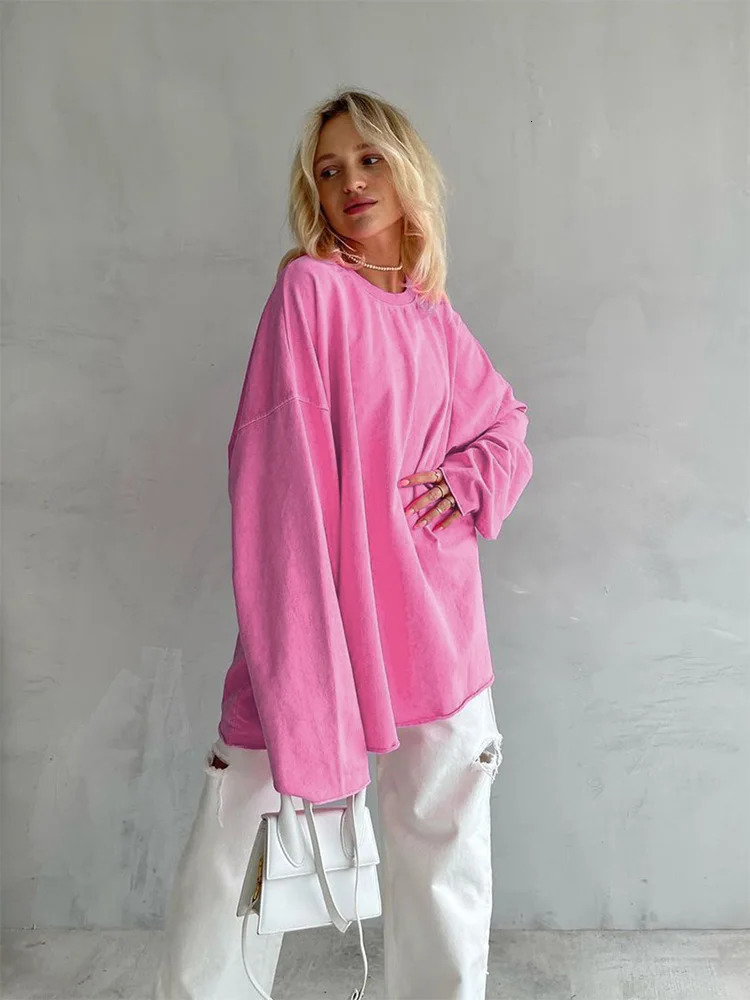 Pink Tee Shirts Streetwear 2025 Round Neck Long Sleeve Casual Pullover Tops Women Autumn Thin T-Shirts Lady 250603