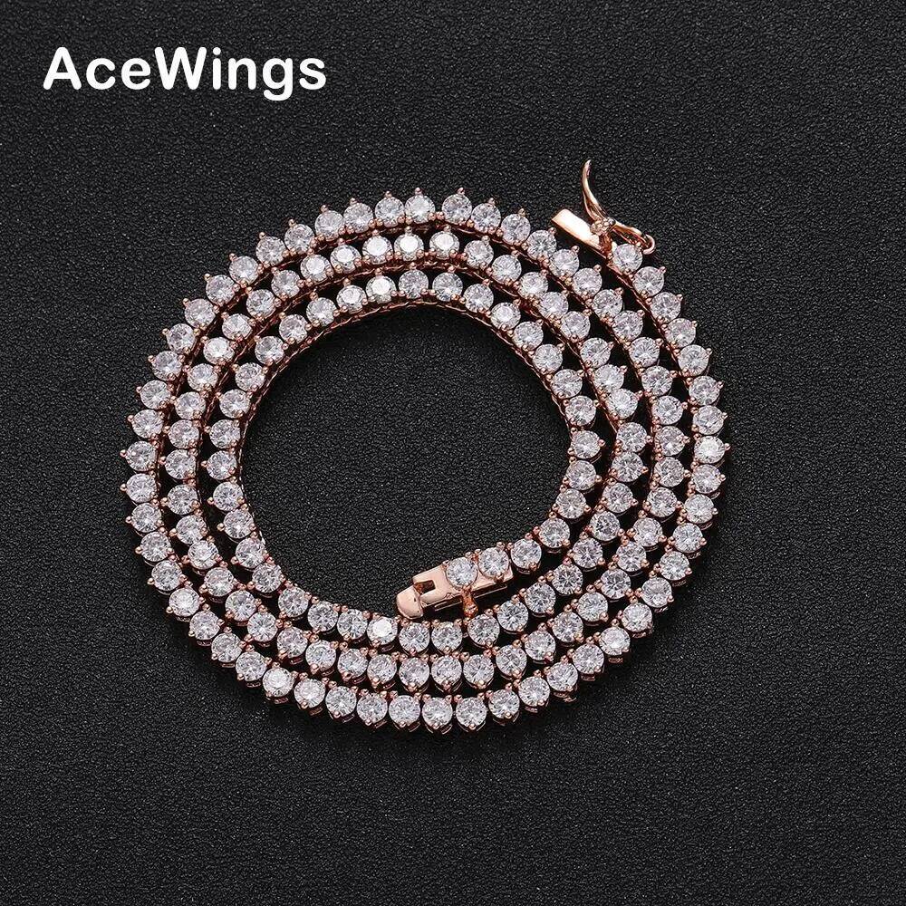 3MM Rose Gold Color White CZ 3 Prong Set Tennis Chain Women Necklace Fashion Jewelry BC101