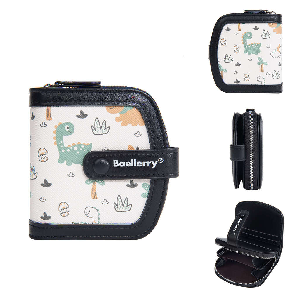 New Cute Dinosaur Print Women's Short Ins Style High-end Large Capacity Money Clip Wallet