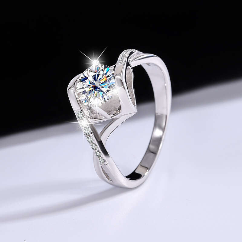 DHCollections Pure Sier Women's Ring Twist Arm Micro Pave Angel Kiss Proposal Moissanite