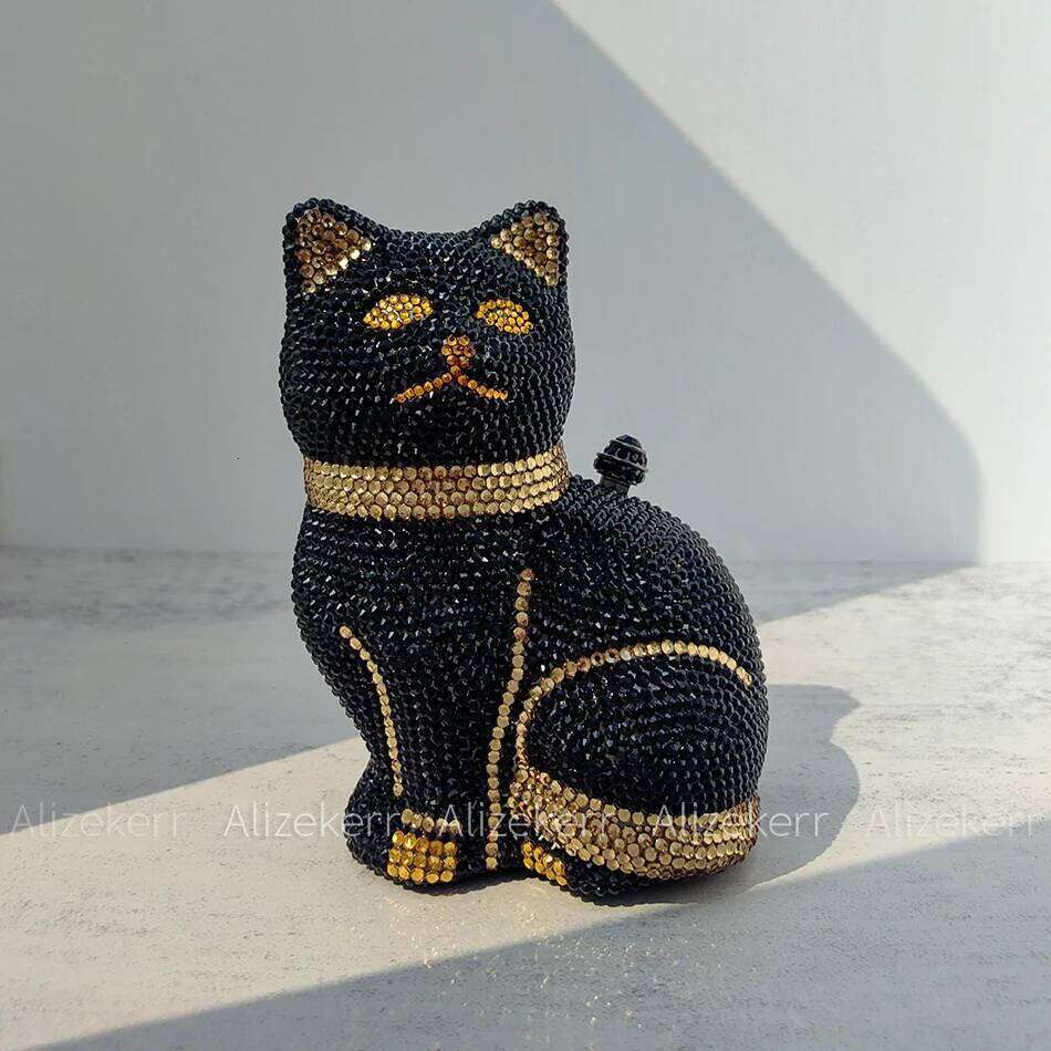 Alizekerr Cat Shaped Dia Evening Bags Women Classy Boutique Bling Rhinestone Clutch Purses And Handbags Wedding Party
