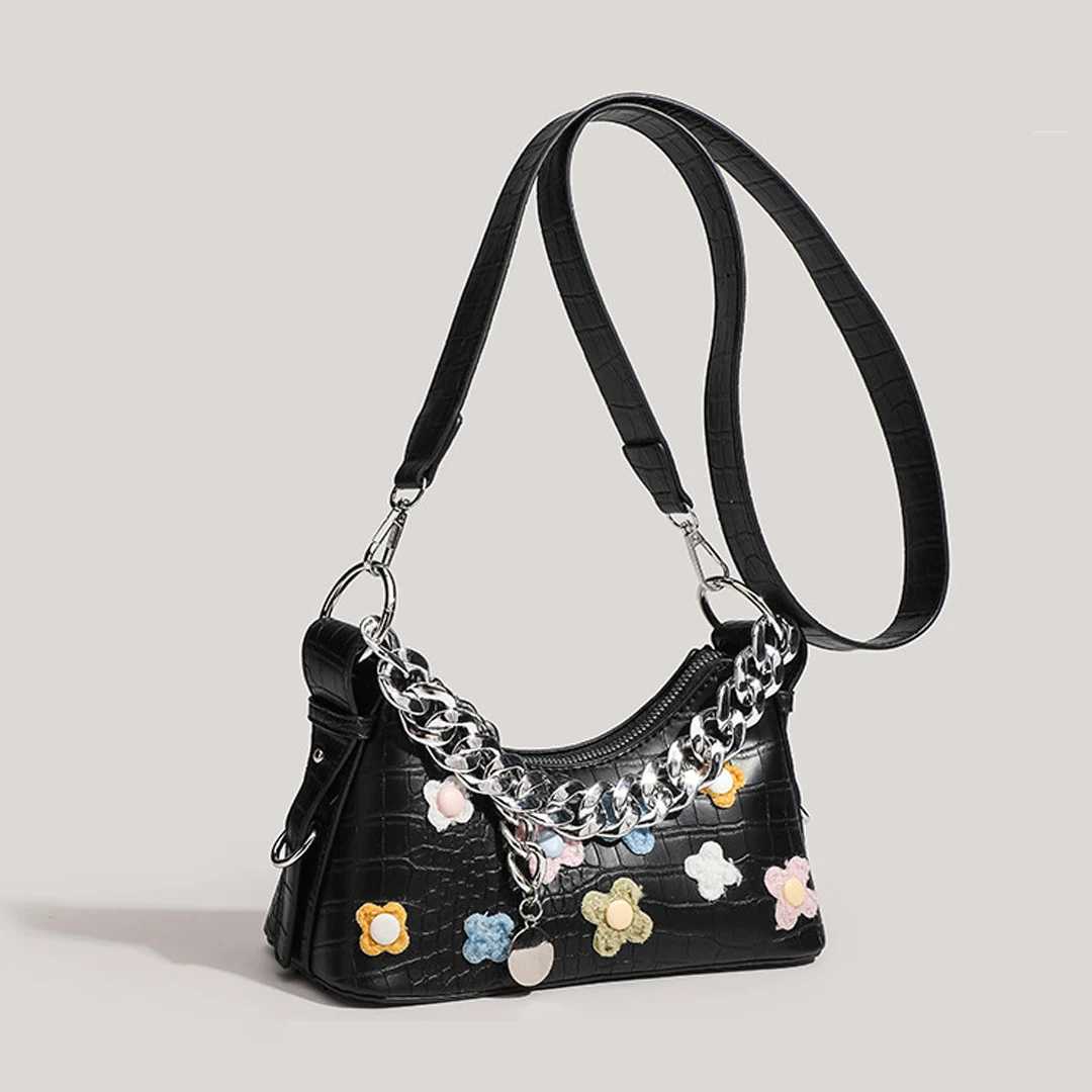 2025 New Crocodile Pattern French Toast Bag Fashion Flower Embroidery Chain Shoulder Bag Womens Shoulder Cross-Body Bag XJ250604