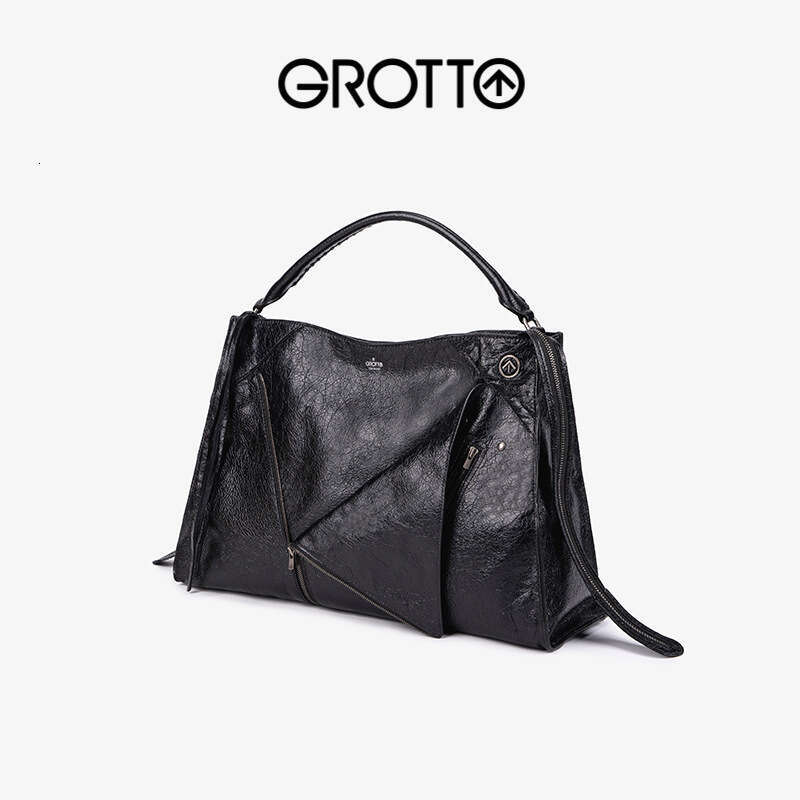 Women's Bags Designer Women's Bags Designer Sun Qian Same Style GROTTO Lapel Genuine Leather Large Capacity Commuter Handbag Shoulder Crossb