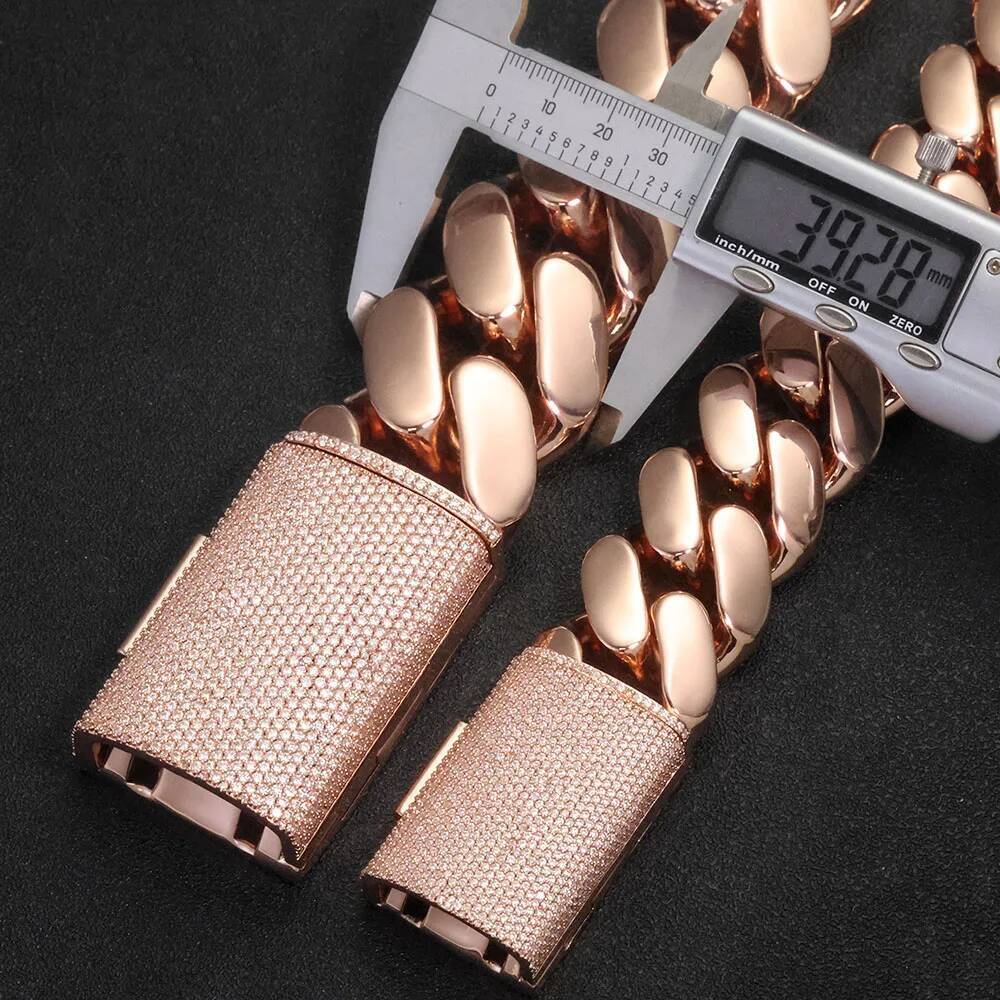 Hip Hop 30mm 40mm Chunky Heavy Chain Bling Iced CZ Clasp Bold Polishing Rose Gold Plated Miami Cuban Link Necklace