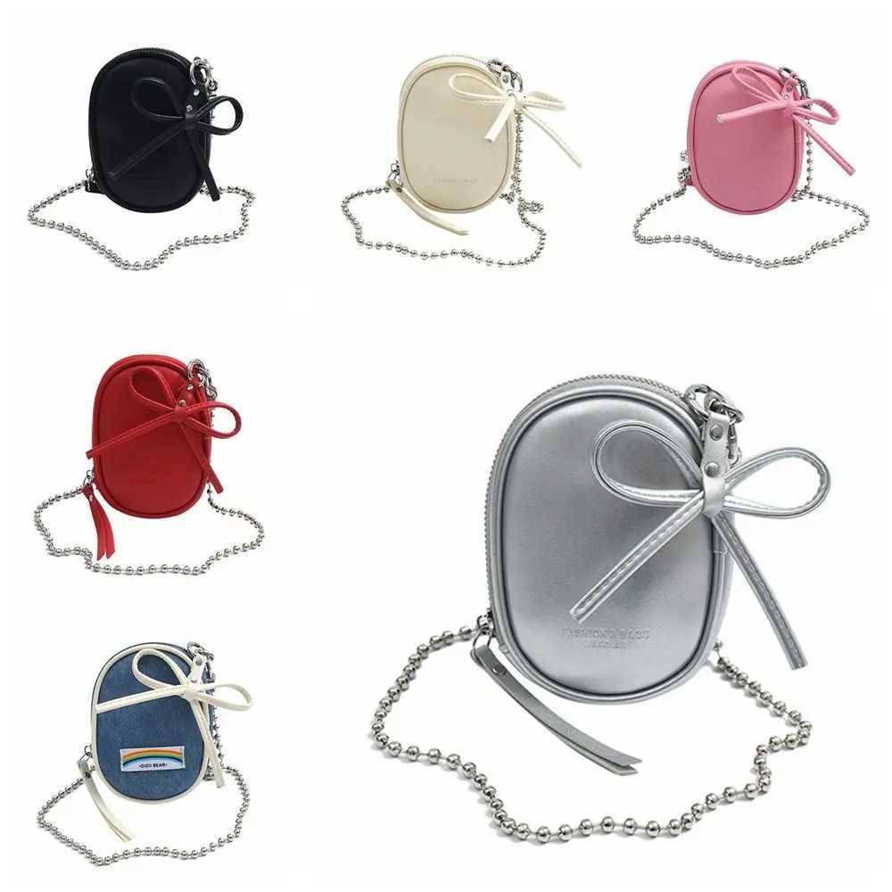 Outdoor Korean Style Beads Chain Crossbody Bag Bowknot Cute Bow Shoulder Bag Pu Leather Small Wallet Coin Purse for Girls XJ250604