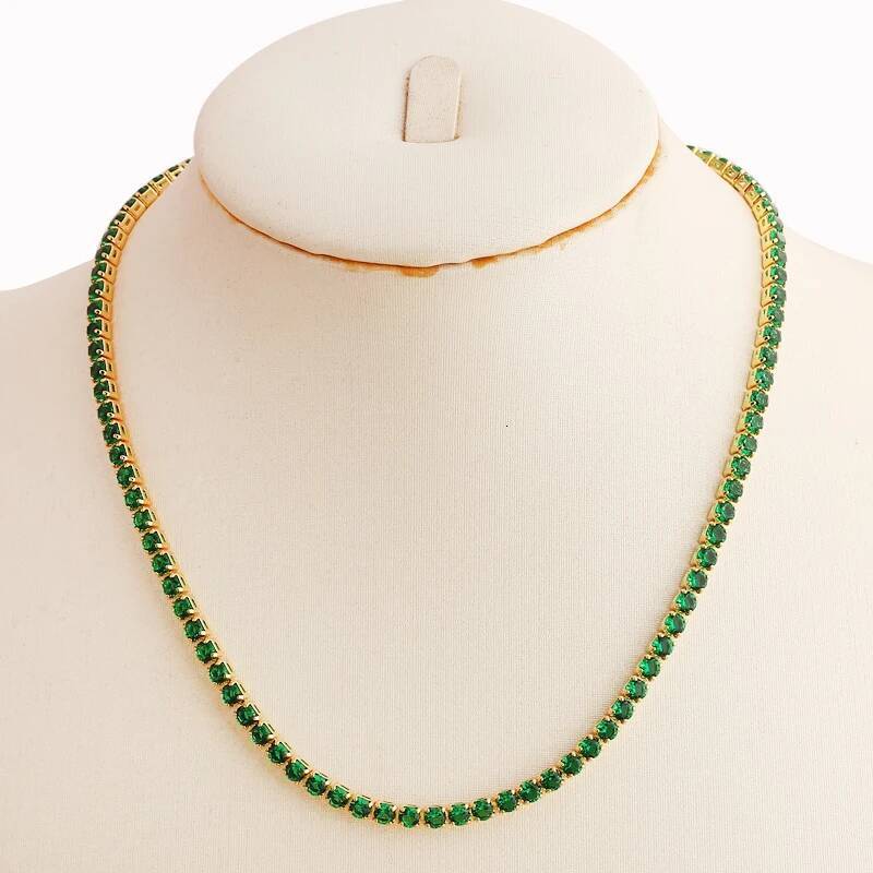 Elegant Emerald Green Cubic Zirconia Chain Necklace Dainty Super Tennis Choker Necklaces Jewelry for Women Donna Collane Hot