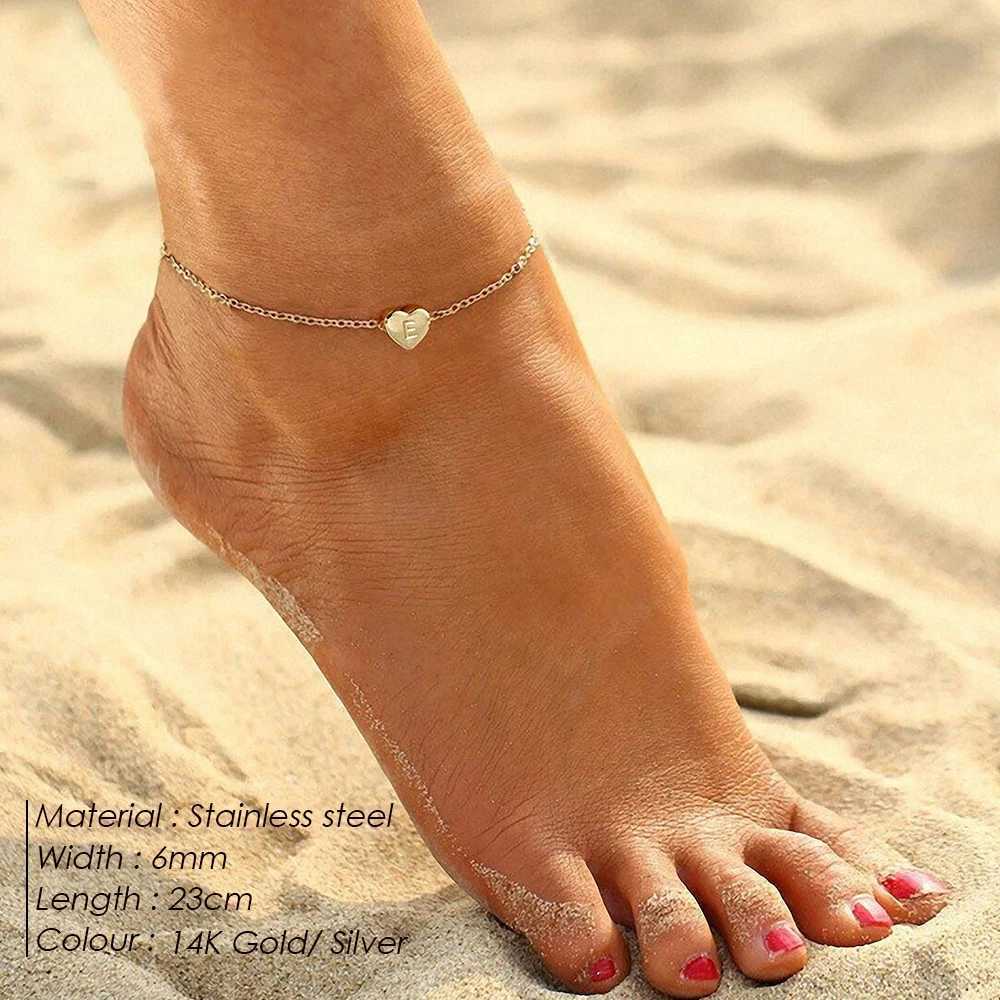 eManco Initials DIY Heart Anklet Stainless Steel Jewelry Name Customized Anklet English Alphabet Birthday Gift for Men and Women W250604