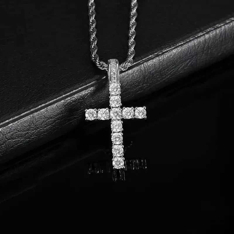 925 Sterling Silver Cross Pendant Necklace for Women Sparkling White Cubic Zirconia Necklace Wedding Party New Fashion Jewelry XJ250604