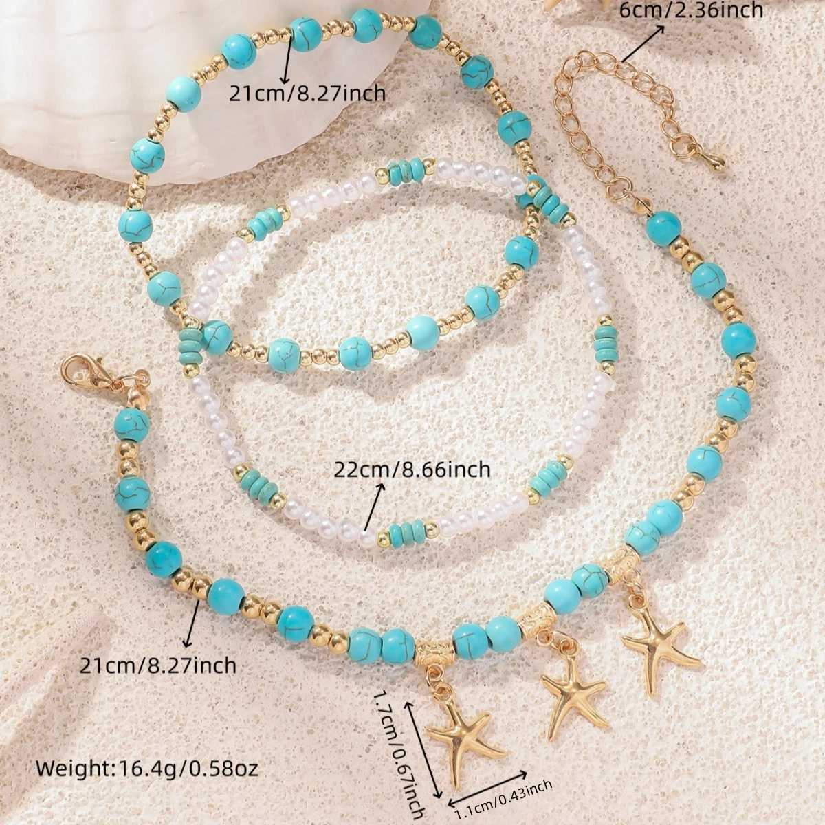 Boho Summer Beach Starfish Turtle Flower Seed Beads Anklet for Women Men Vintage Handmade Multilayer Anklets Holiday Jewelry W250604