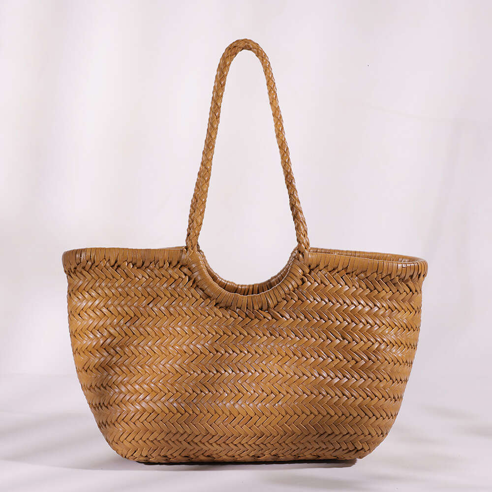 Woven Bag Leather Top Layer Vegetable Tanned Pure Handwoven Basket Handbag Genuine Leather Large Capacity Tote Bag Soft Woven Tote