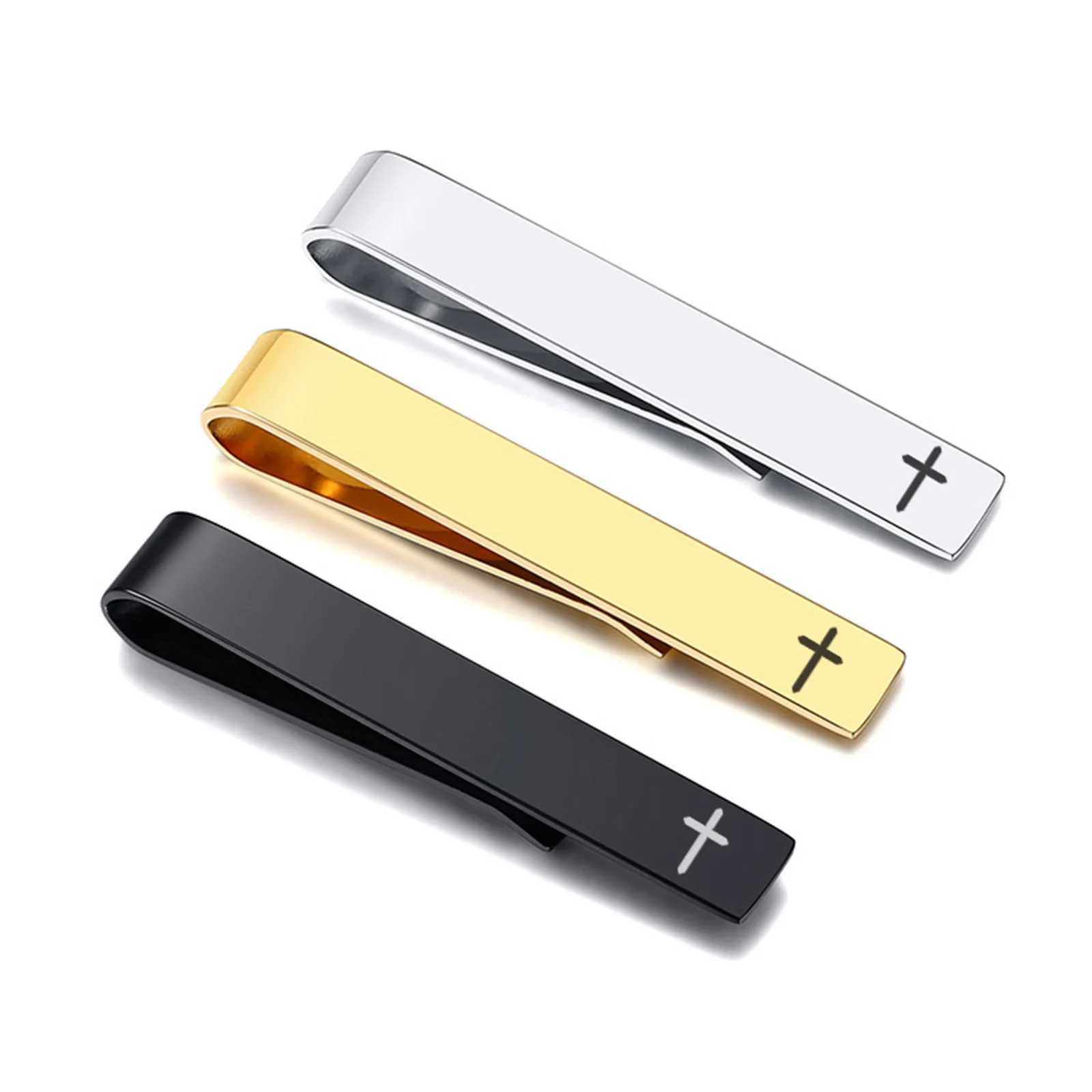 Simple Cross Tie Clip Gift for Dad Husband Boss Coworker Men Classic Stainless Steel Necktie Bar Tie Pin Clasp Christian Jewelry W250604