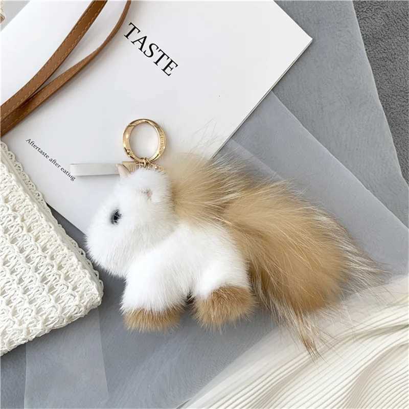 New Mink Fur Unicorn Keychain Women Bag Key Chain Pendant Decoration Jewelry Bags Hangings Accessories Gifts Car Decoration W250604