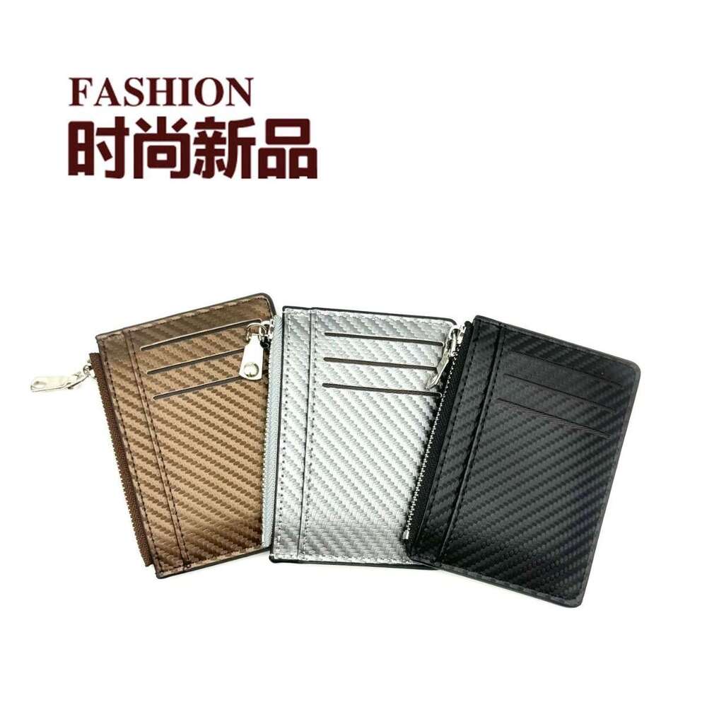 Defuli2025 Summer Men's Wallet Holder Multi-Card Slot PU Fabric Carbon Fiber Texture Zipper Card Case Trendy